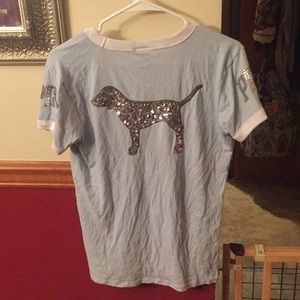 Pink light blue size small v neck tee